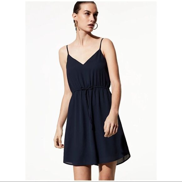 Aritiza-Babaton “Casimir” Navy Wrap Back Tie Mini Dress - Picture 1 of 11